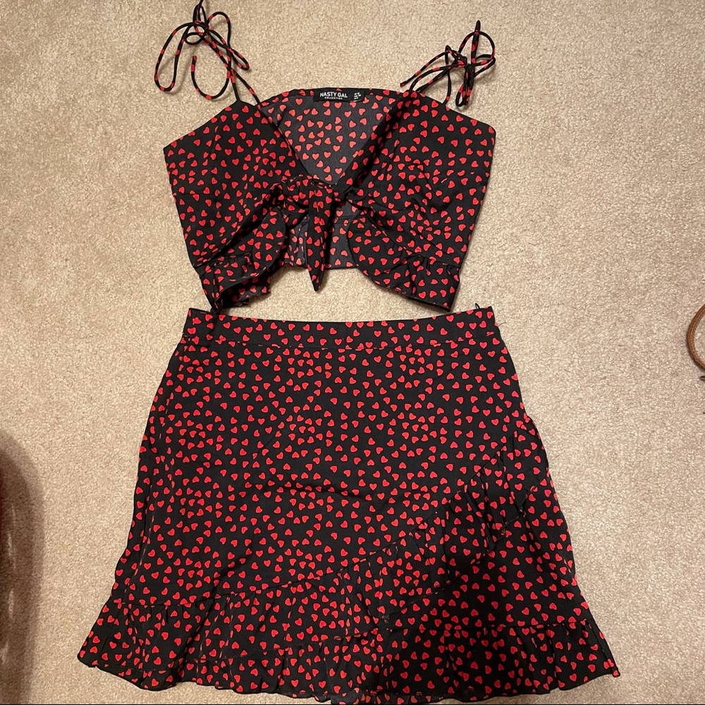 2 Piece Set, Black and red heart skirt set